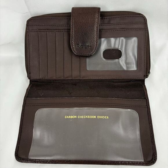 Rolfs Checkbook Wallet Brown Leather Zip Around Magnetic Snap 7.5 x 4 Inch - Picture 3 of 9